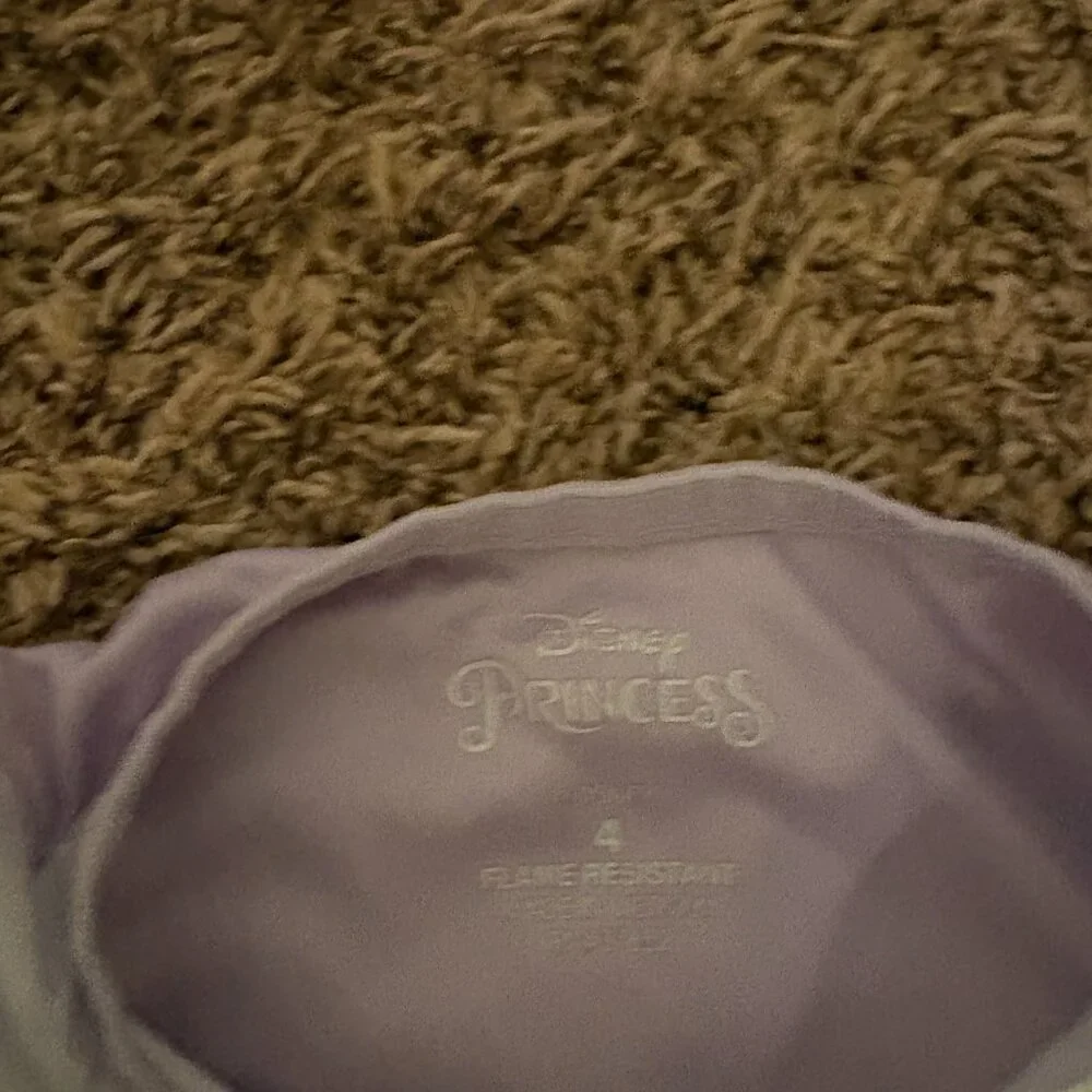 Disney Princess Nightgown 4 Purple Ariel Rapunzel Tiana Belle Tulle Short Sleeve - Picture 2 of 3